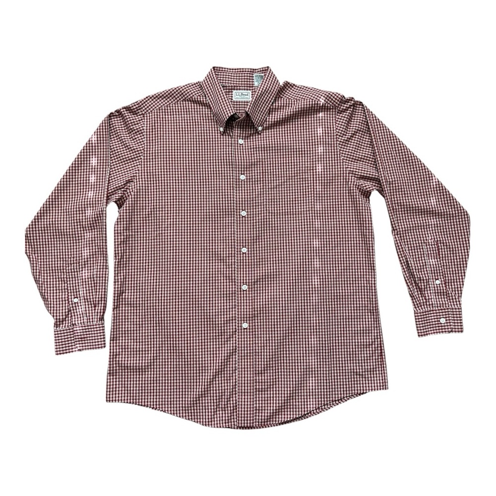 L.L.Bean Mens Large Red Check Button Down Shirt LG Regular Cotton Long Sleeve